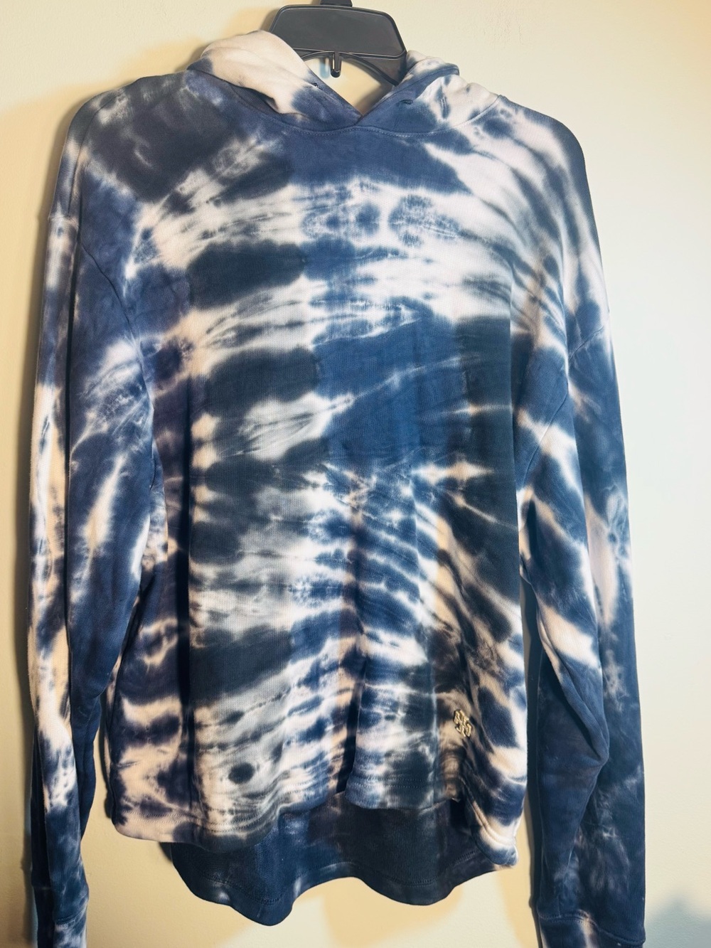 Tory Sport Women’s Sz SM Oversized Navy and White Tie-Dye Hoodie